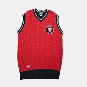 Stall & Dean Harvard Crimson Patch‎ V-Neck Cable Knit Sweater Vest 3XL Academia